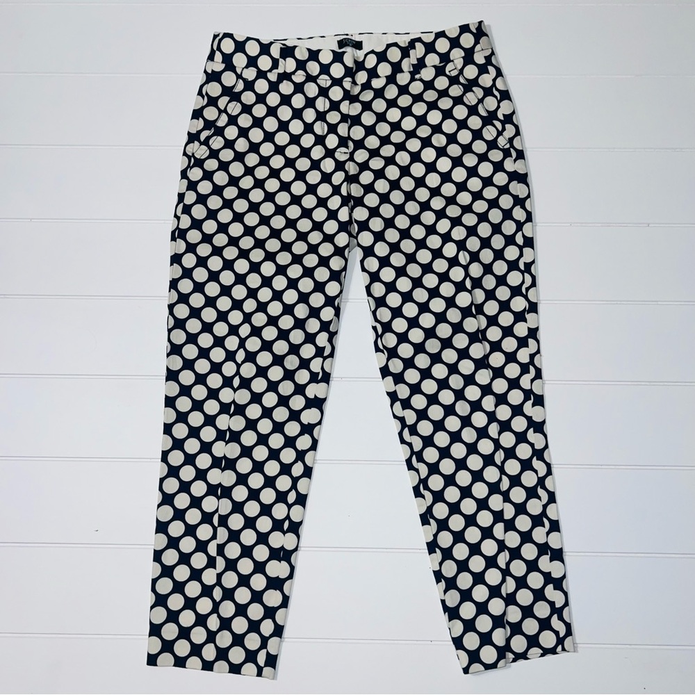 J. Crew Navy Blue Cream Polka Dot City Fit Stretch Ankle Pants Size 4